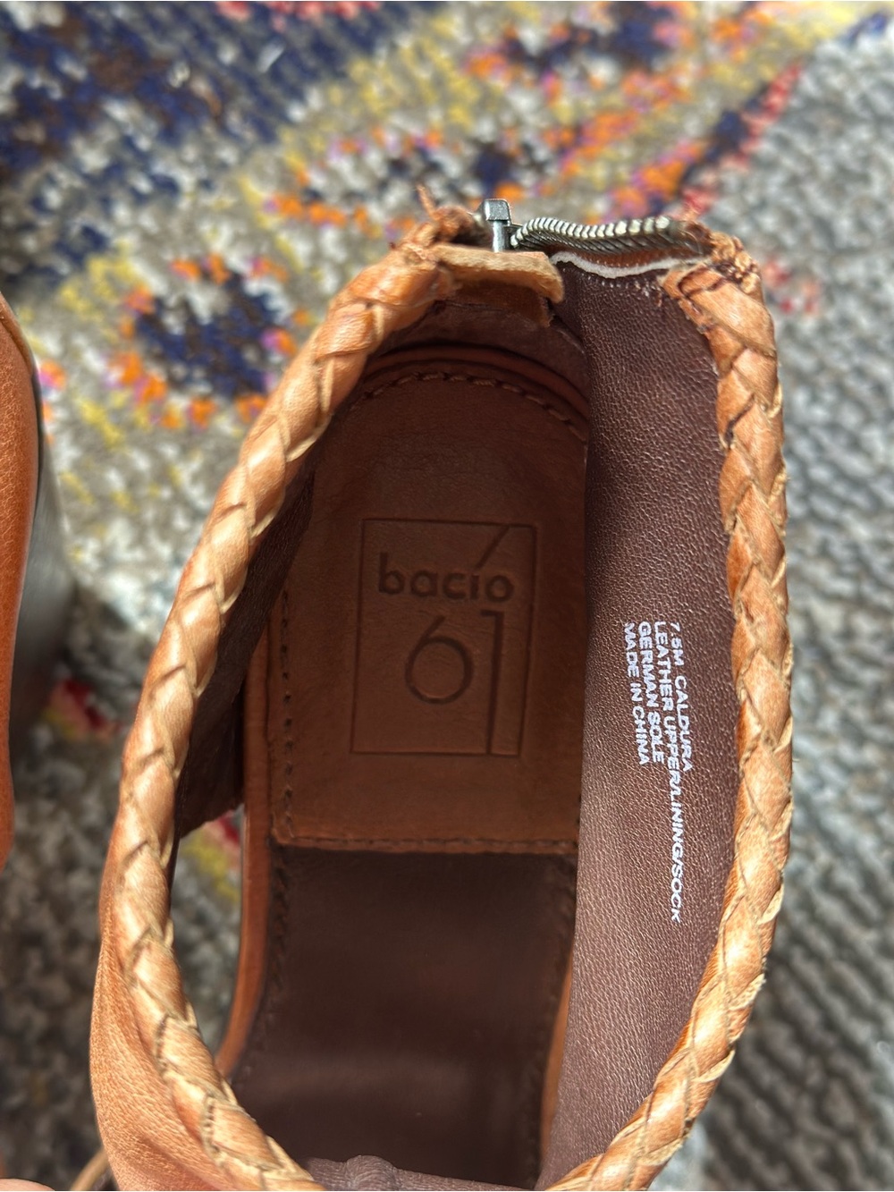 Bacio 61 Tan Open-Toe Block Heel Sandals with Braided Trim - Picture 7 of 7